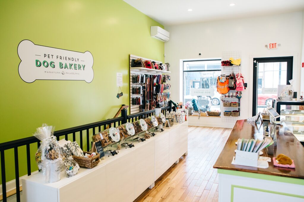 A bright and airy dog store with treats and toys