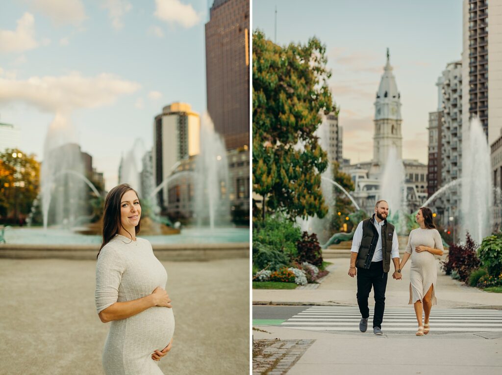 a stunning city maternity photoshoot in Logan Square, Center City Philadelphia 