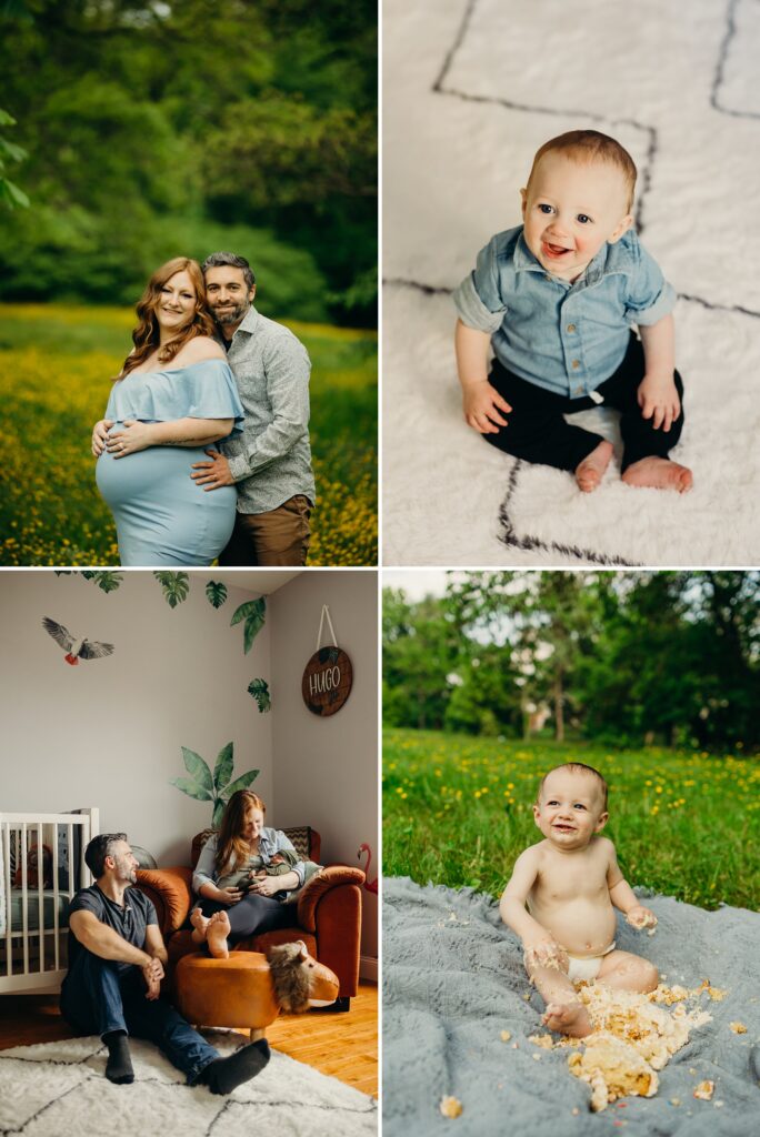 a belly to birthday journey of a Philadelphia baby boy in spring flower fields and at home in center city 