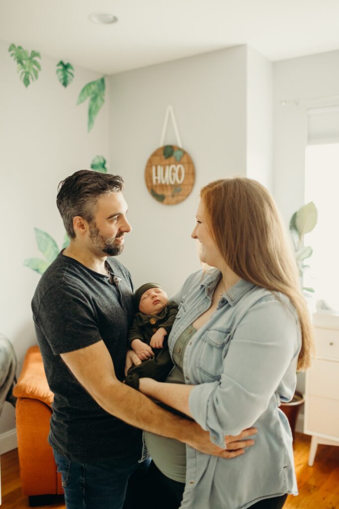 at home newborn session in Fishtown, Philadelphia in a nature-themed nursery 