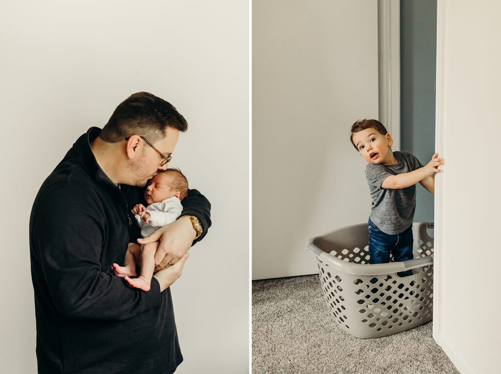 lifestyle newborn photo session with an older sibling in Chalfont, Pennsylvania 