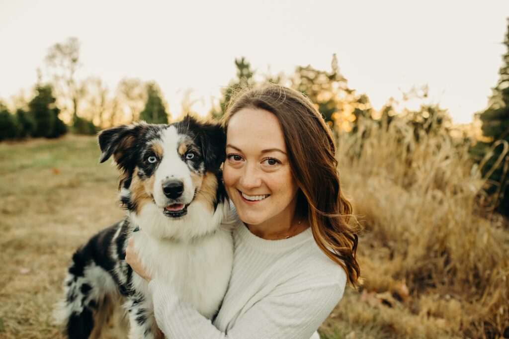 a Pennsylvania dog and women during lifestyle pet photoshoot 