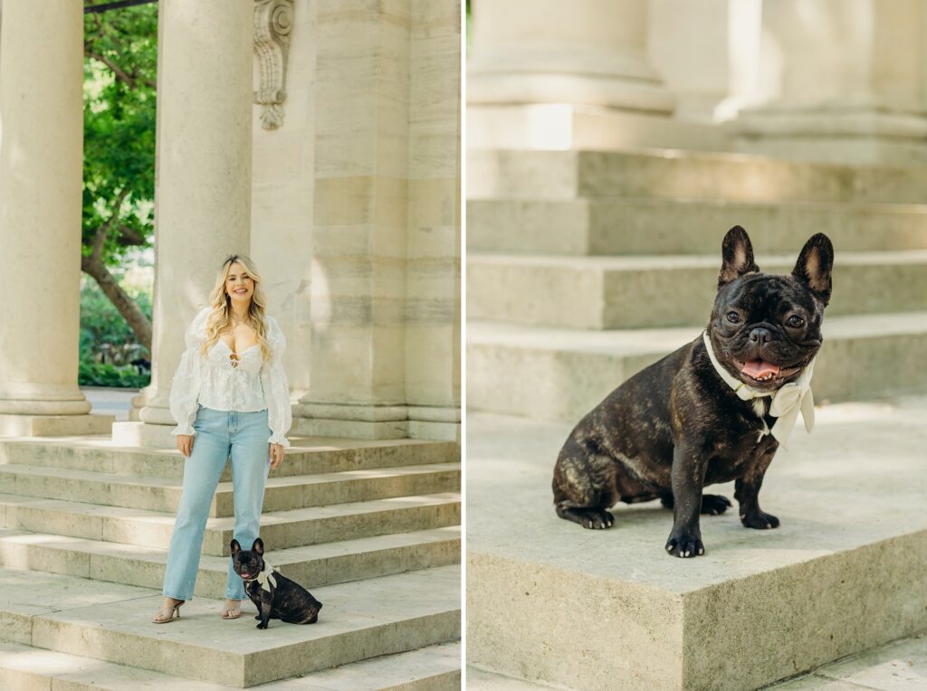 bulldog during a lifestyle pet photoshoot at the Rodin Museum in Philadelphia 