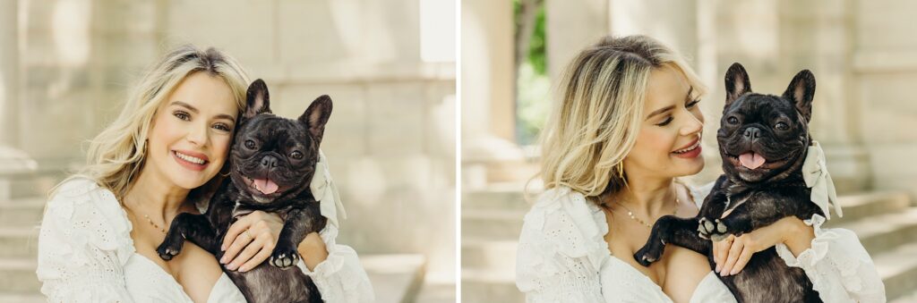 a Philadelphia woman and her bulldog during a pet photoshoot in Center City Philadelphia 