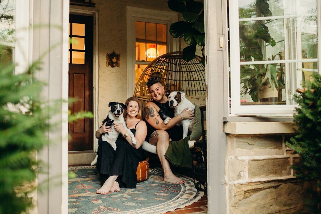 LGBTQ+ couple with their dogs during a Philadelphia photoshoot 