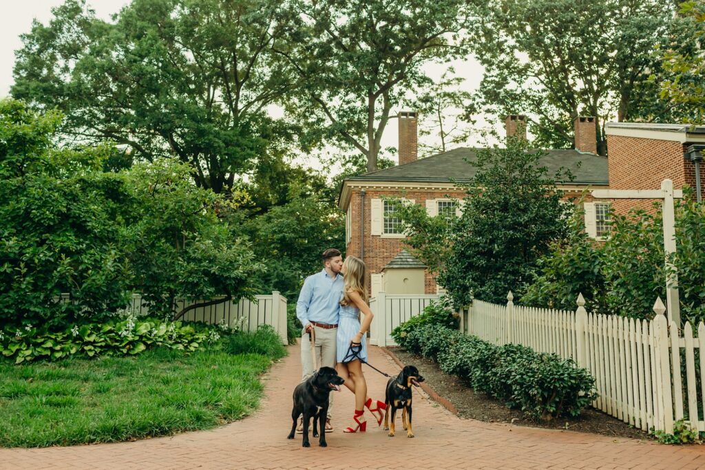 a Philadelphia couple with their dogs during a lifestyle pet photo session in Old City 