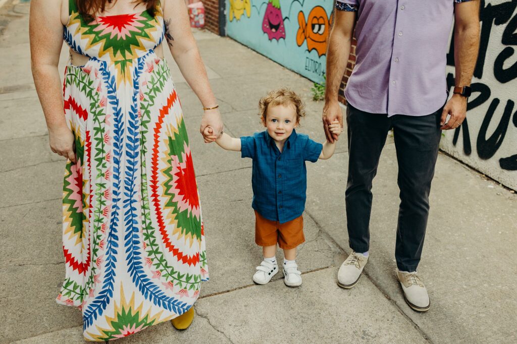 A lifestyle family photoshoot in Fishtown neighborhood of Philadelphia during the summer.