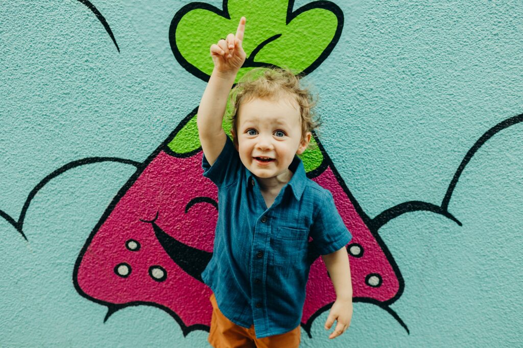 a Philadelphia toddler in Fishtown during a summer family photoshoot. 