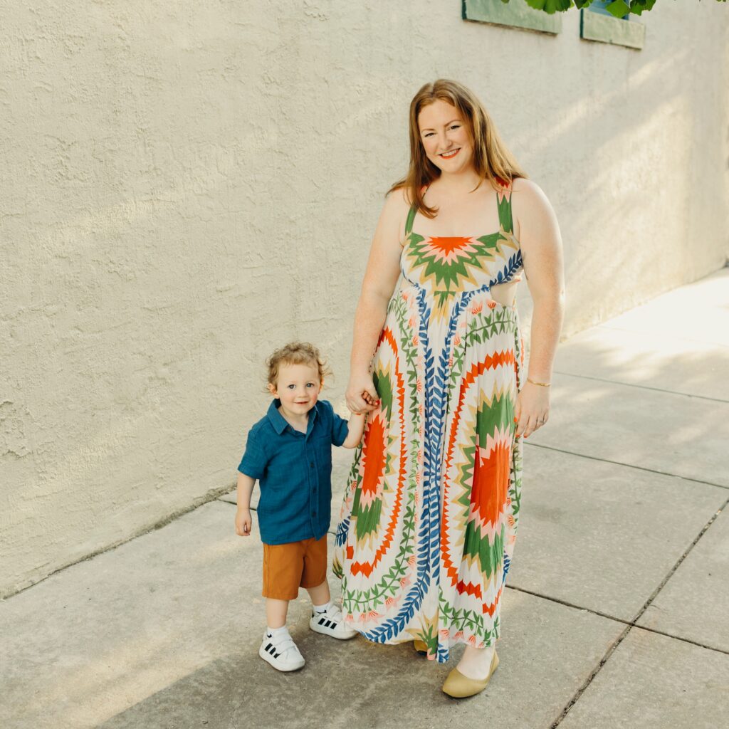 A mother and son during their family photo session during the summer in Old City Philadelphia. 