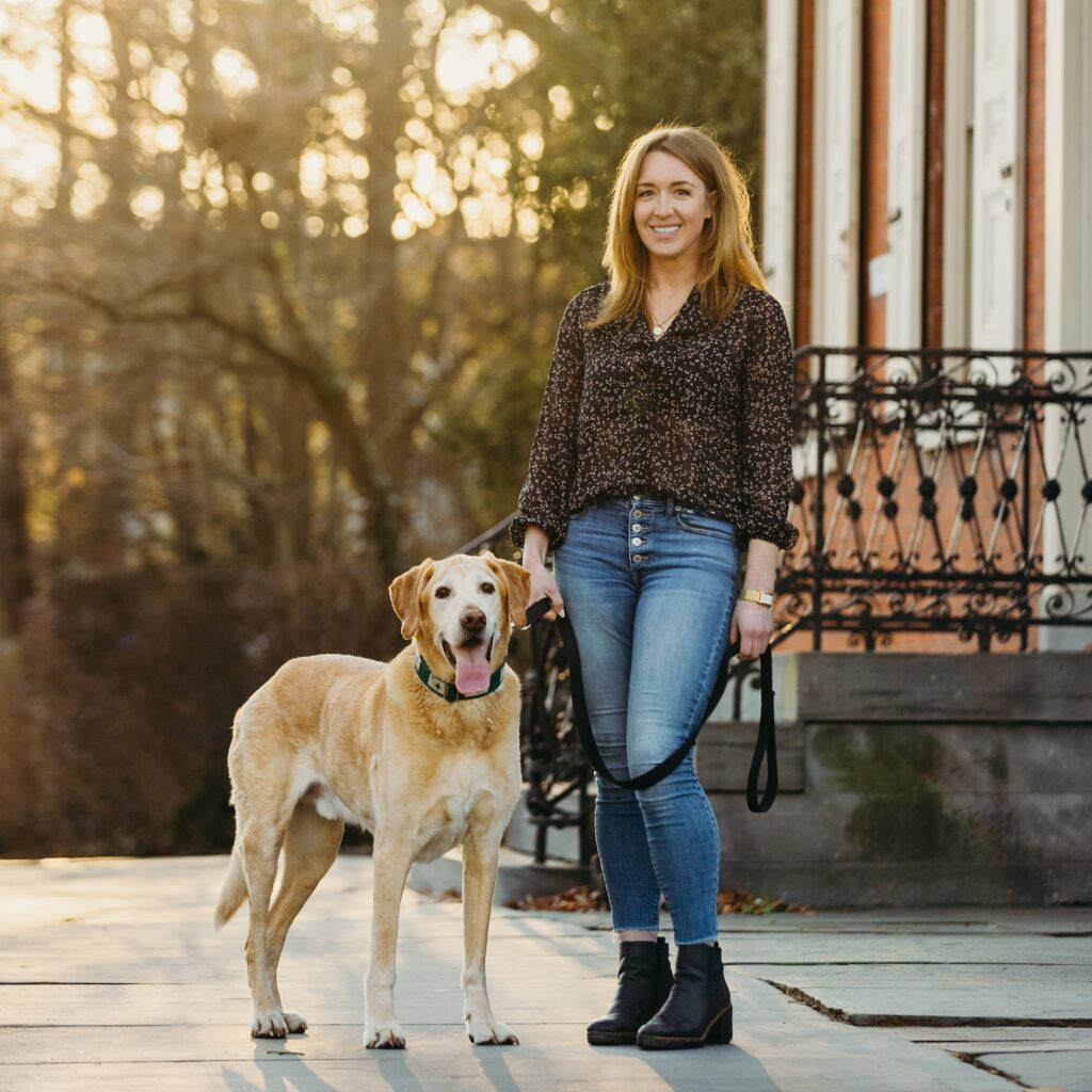 a New Jersey woman and her dog during a Fall pet session in Haddonfield