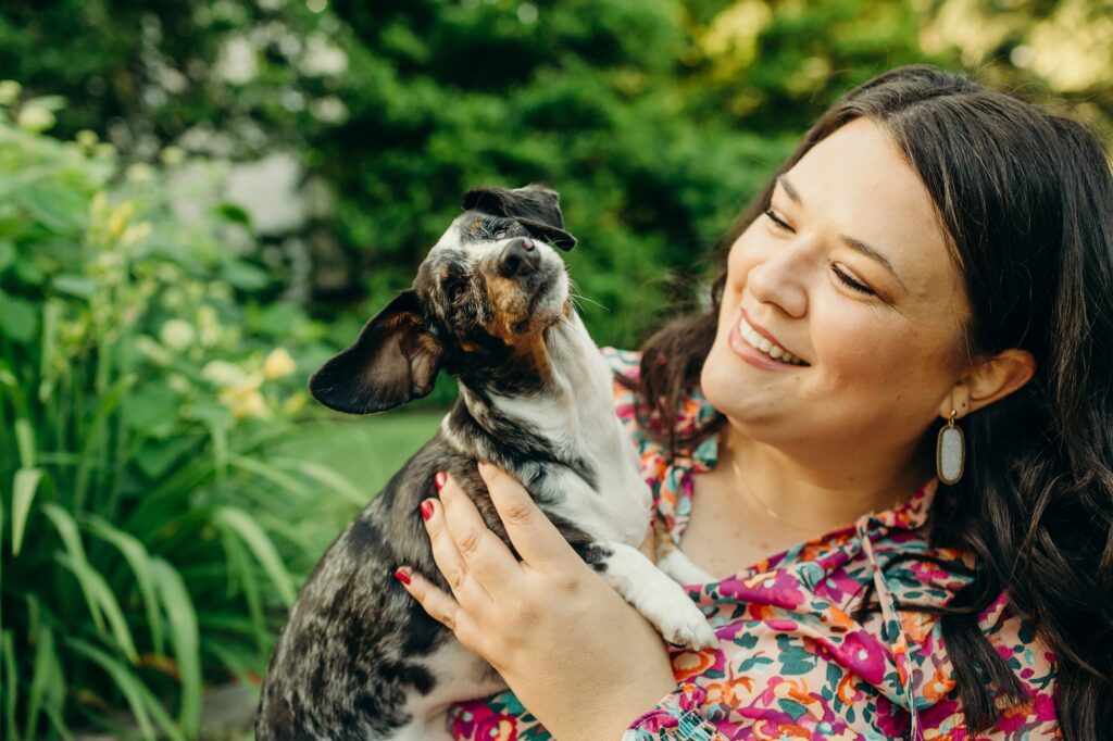 a Philadelphia woman with her pet dachshund during a spring photoshoot 