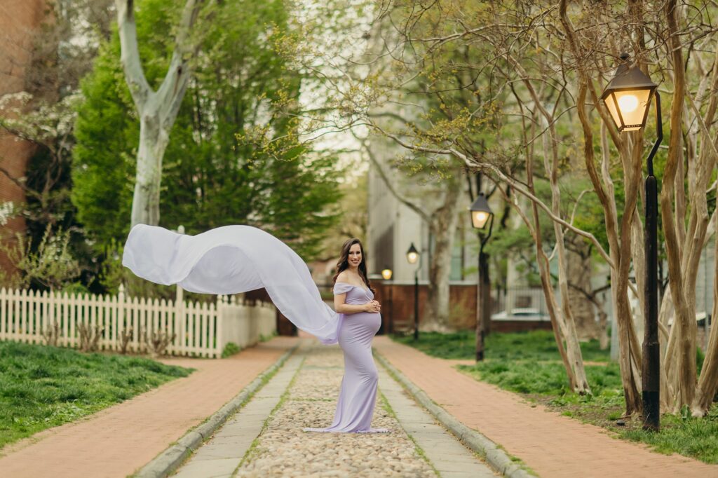 Elegant Old City Philadelphia maternity photoshoot during the Spring. 