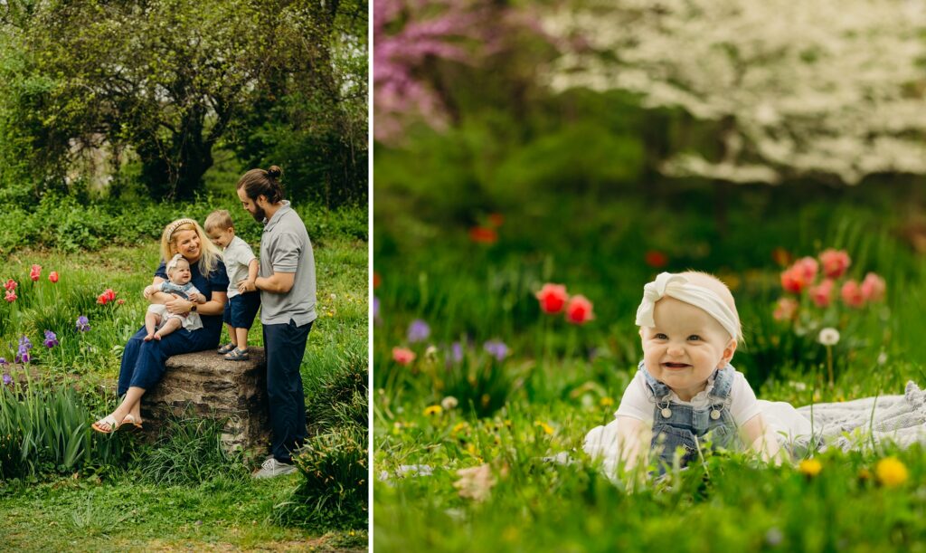 6 month baby lifestyle Spring photo shoot at an arboretum in Philadelphia 