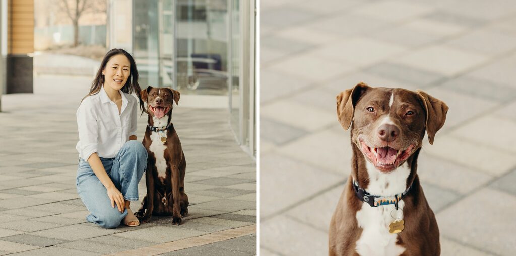 a Philadelphia woman with her dog during a lifestyle pet photoshoot in Center City 