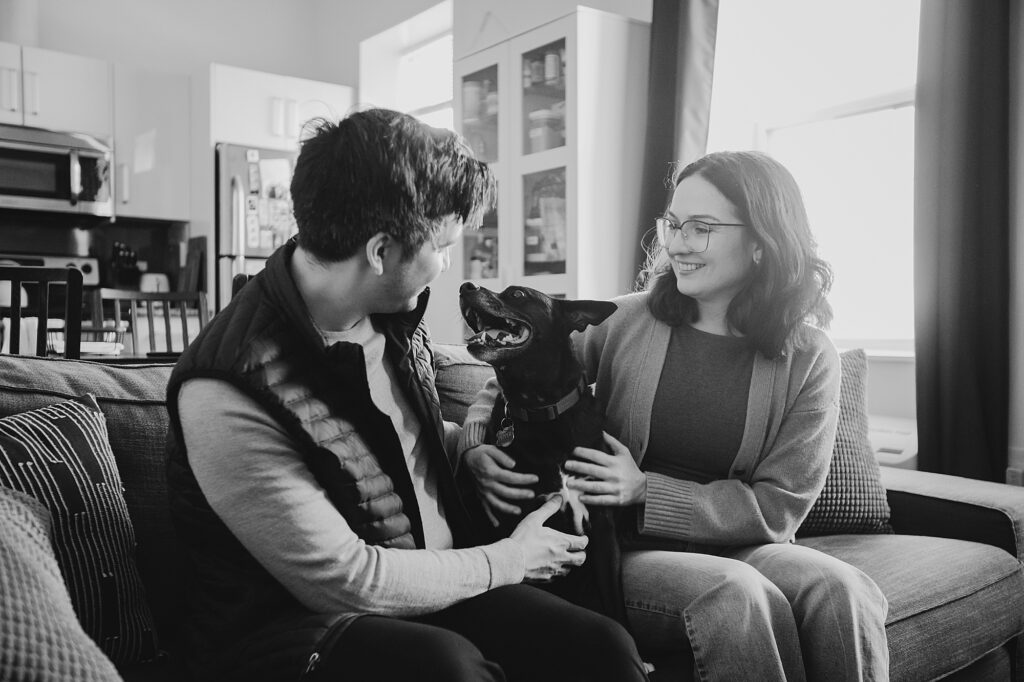 a Philadelphia couple during an at-home lifestyle pet photo session. 