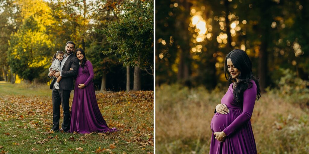 A beautiful sunset maternity photoshoot with a toddler in Philadelphia, Pennsylvania. 