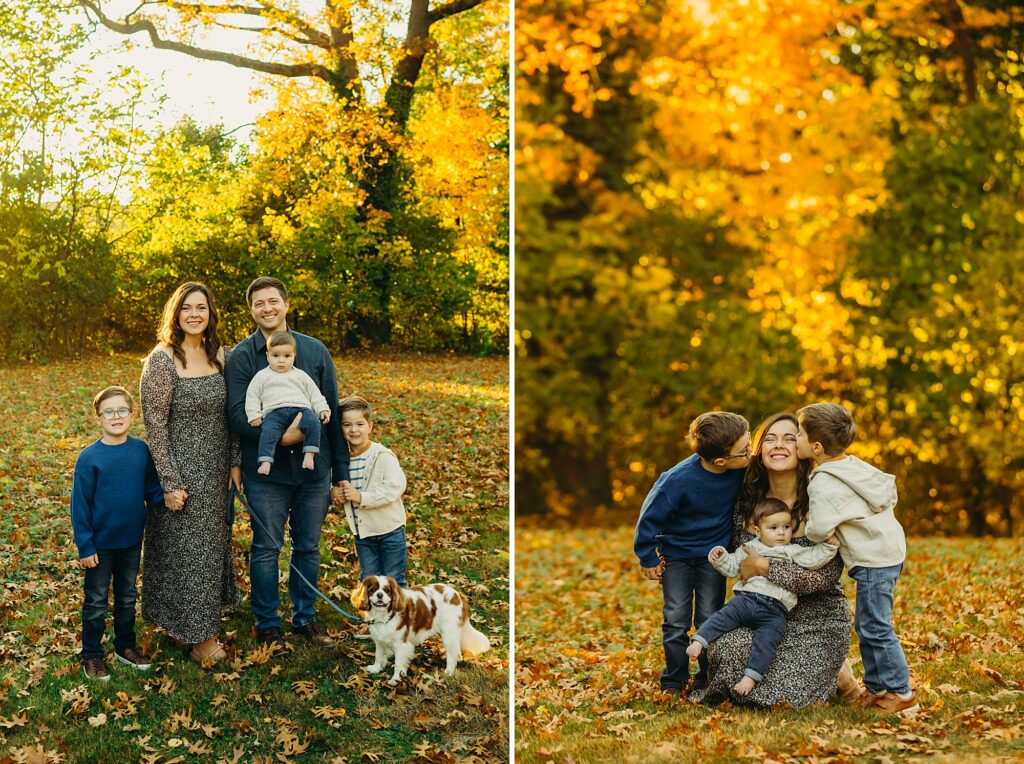 A fun family fall photo session with 3 kids and a dog in Philadelphia. 