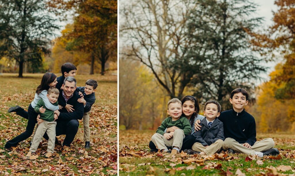 Chaotic and fun family fall photos in a Philadelphia park. 