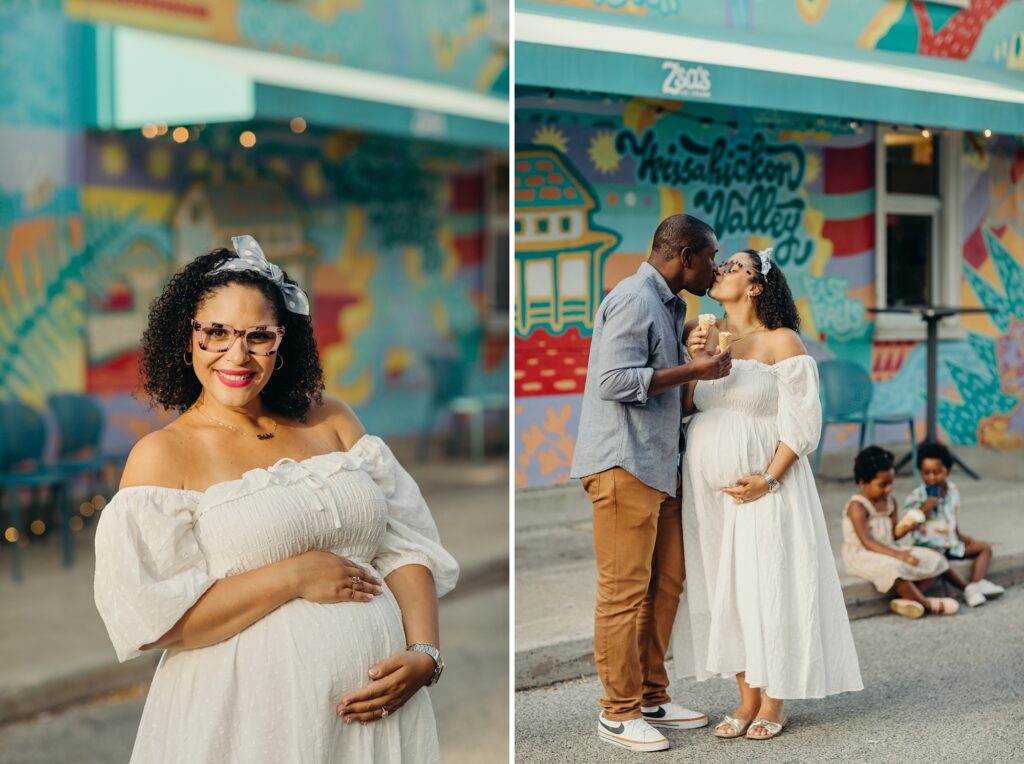 a unique maternity photoshoot where the couple stops for an ice cream break in Germantown, Philadelphia, Pennsylvania. 
