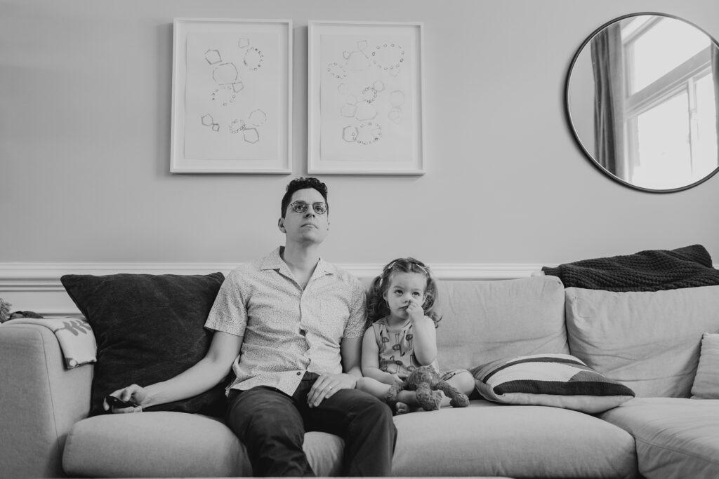 a young dad and his toddler during an at home family photoshoot in Center City Philly. 