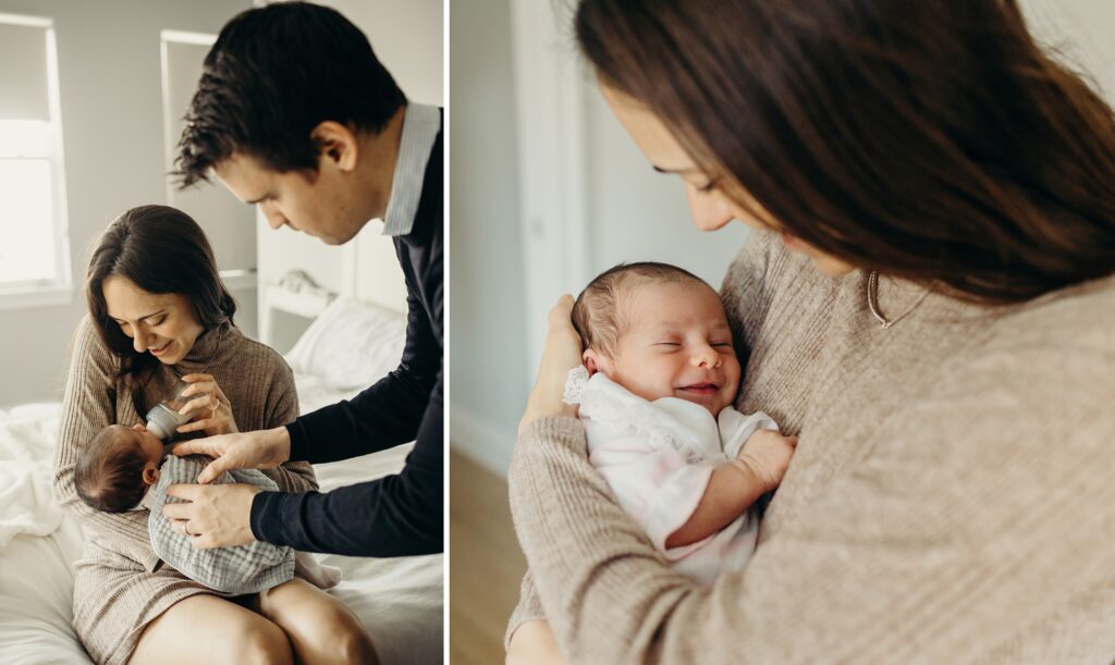 an at home lifestyle newborn girl photoshoot in Southwest Center City Philadelphia. 