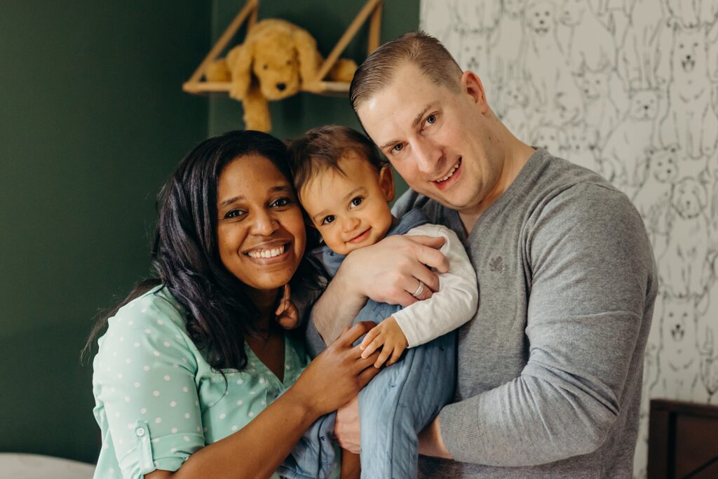 a Pennsylvania family of three during their at home lifestyle family session in Norristown 