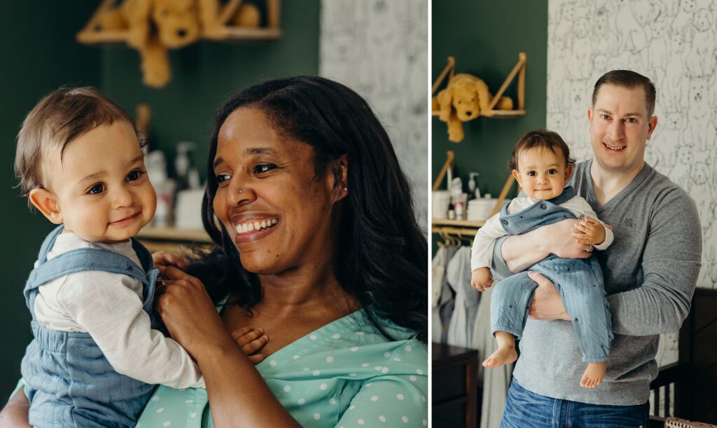 a Pennsylvania mother and father holding their baby boy during an a lifestyle first-birthday photoshoot near Conshohocken 